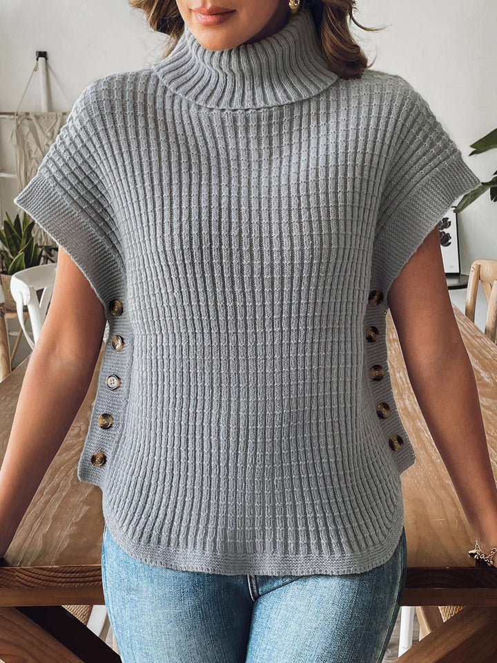 Button Detail Turtleneck Pullover Sweater Vest