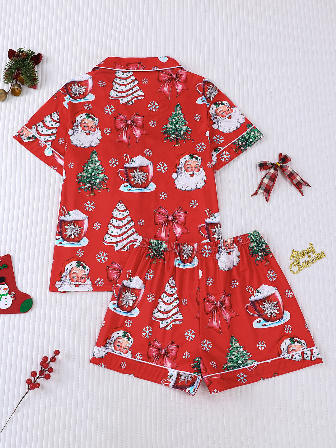 Vintage Christmas Santa Short Pajama Set