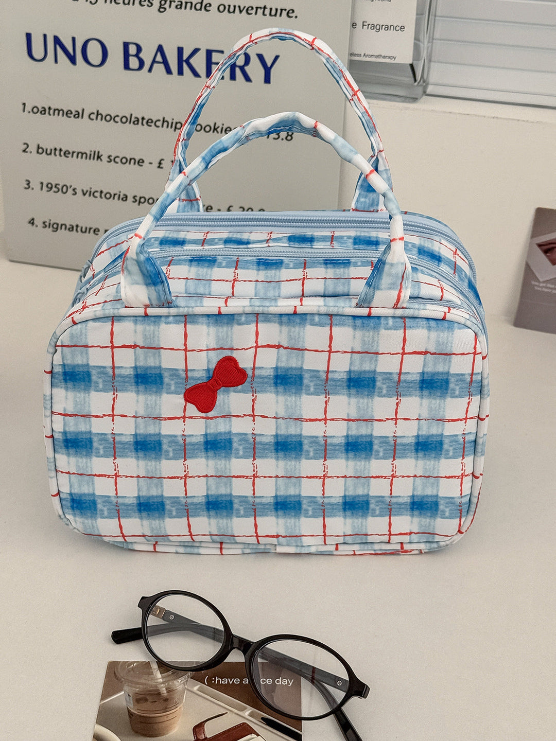 Coquette Plaid Multi-Compartment Cosmetic Travel Bag