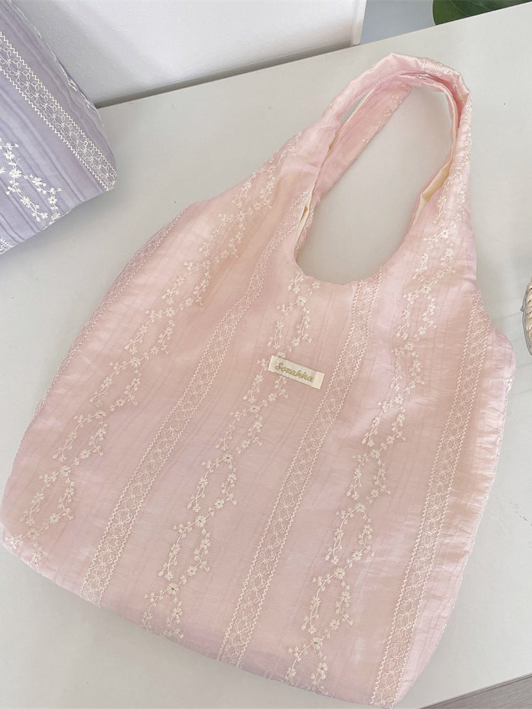 Embroidered Lace Shoulder Tote Bag