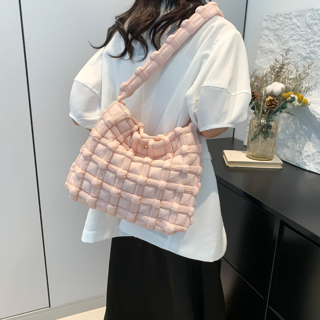 Textured Grid Puffer Shoulder Bag