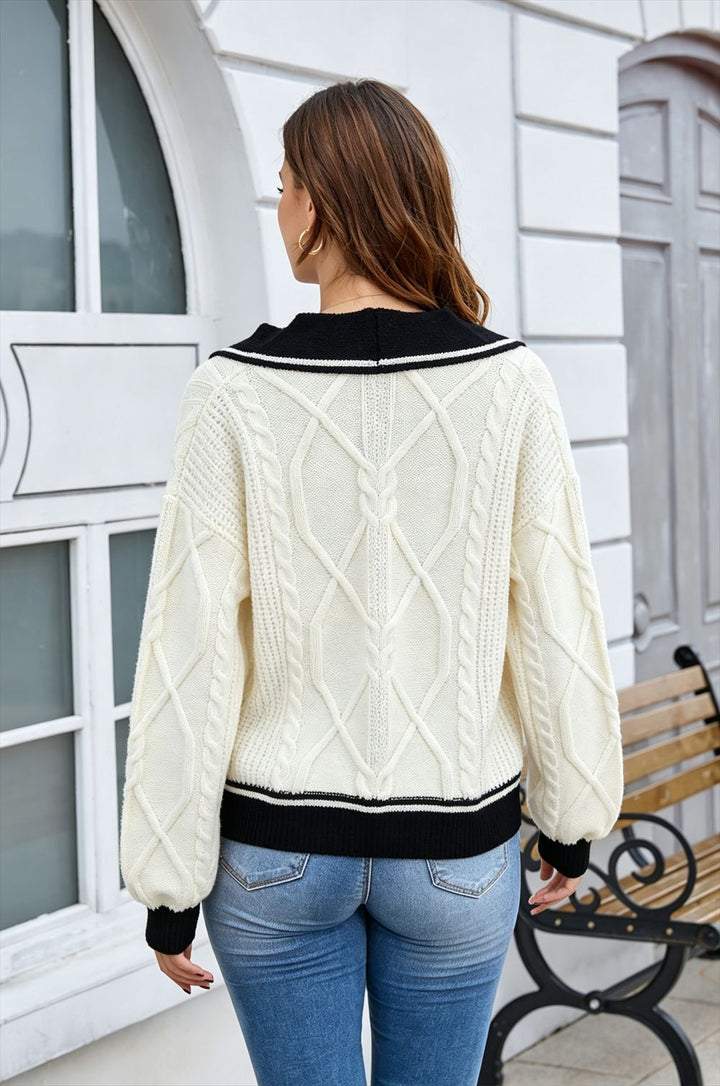 Cable Knit Contrast Trim Sweater