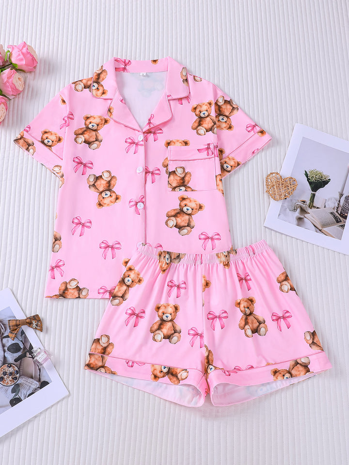 Teddy Bear & Pink Bow Pajama Set