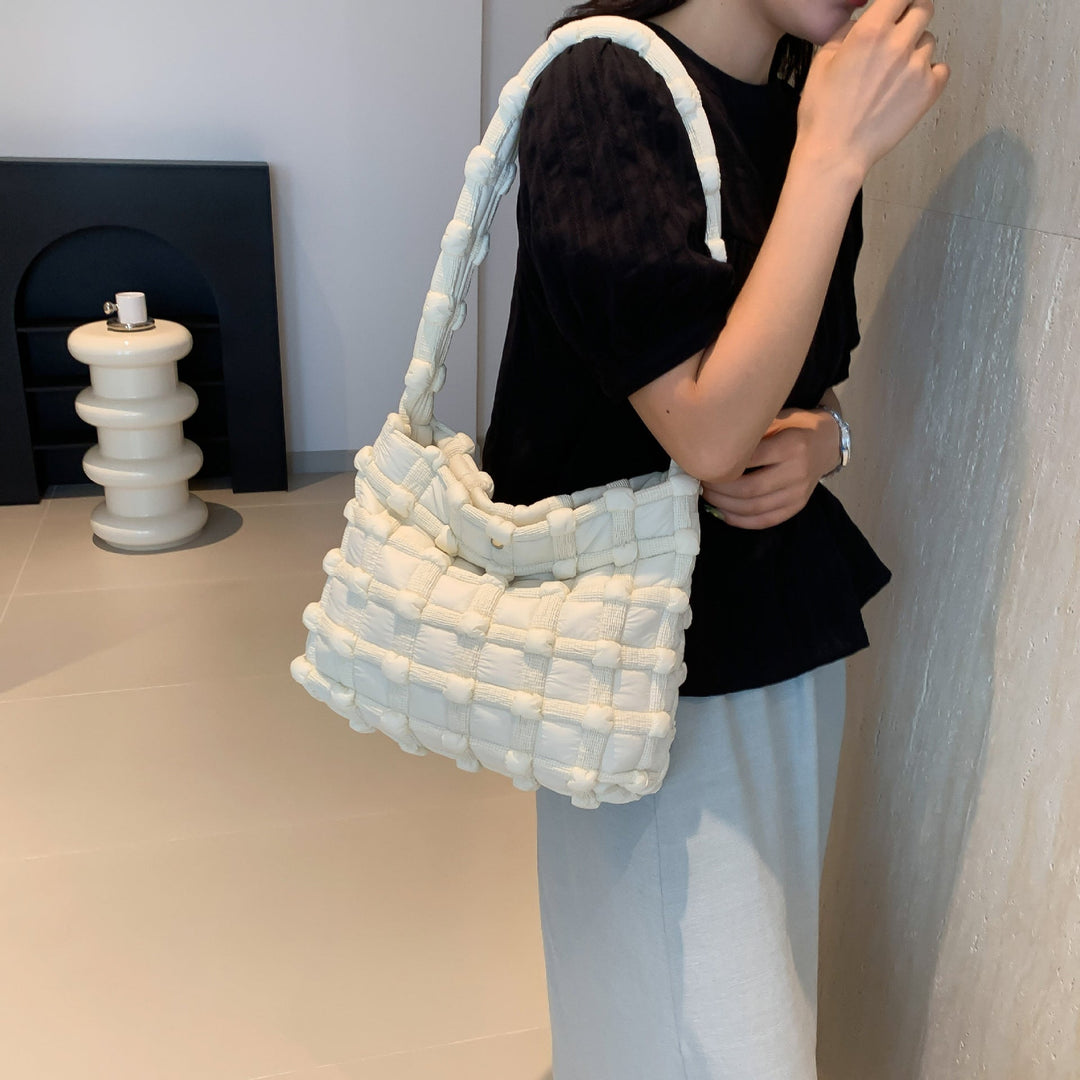 Textured Grid Puffer Shoulder Bag
