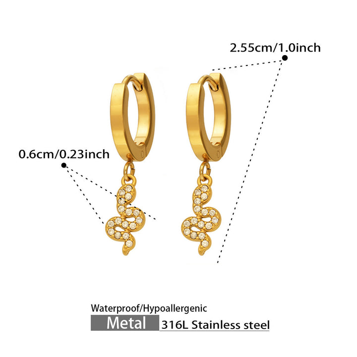 Gold Pavé Snake Charm Huggie Earrings