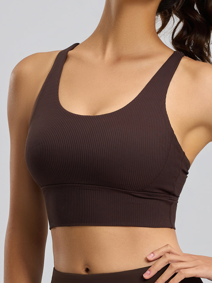 Ribbed Criss Cross Back Sports Bra