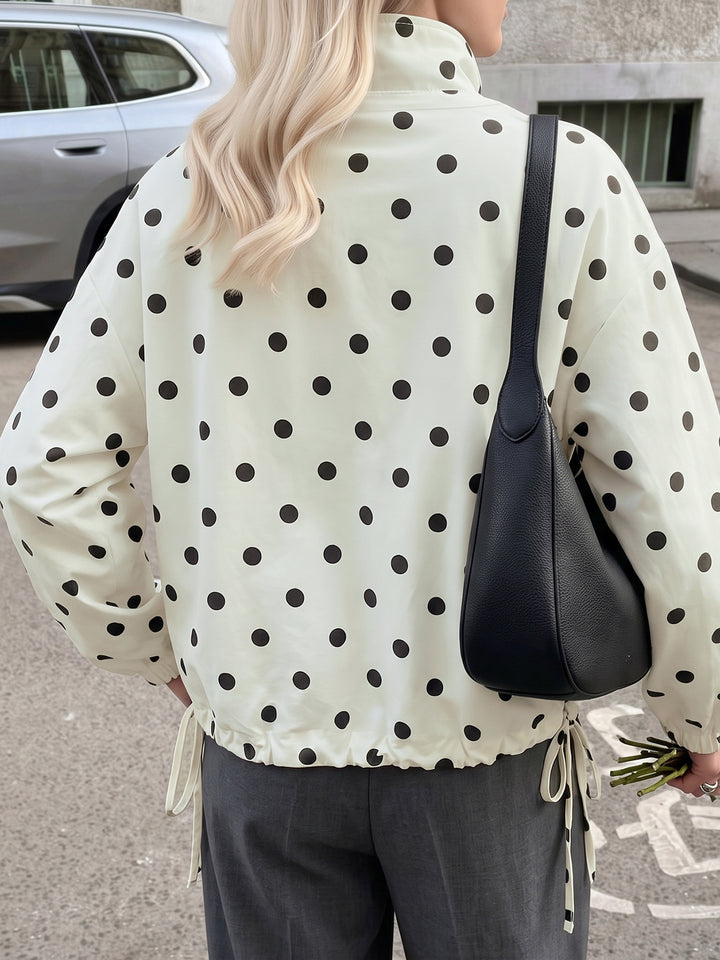 Polka Dot High Neck Drawstring Jacket