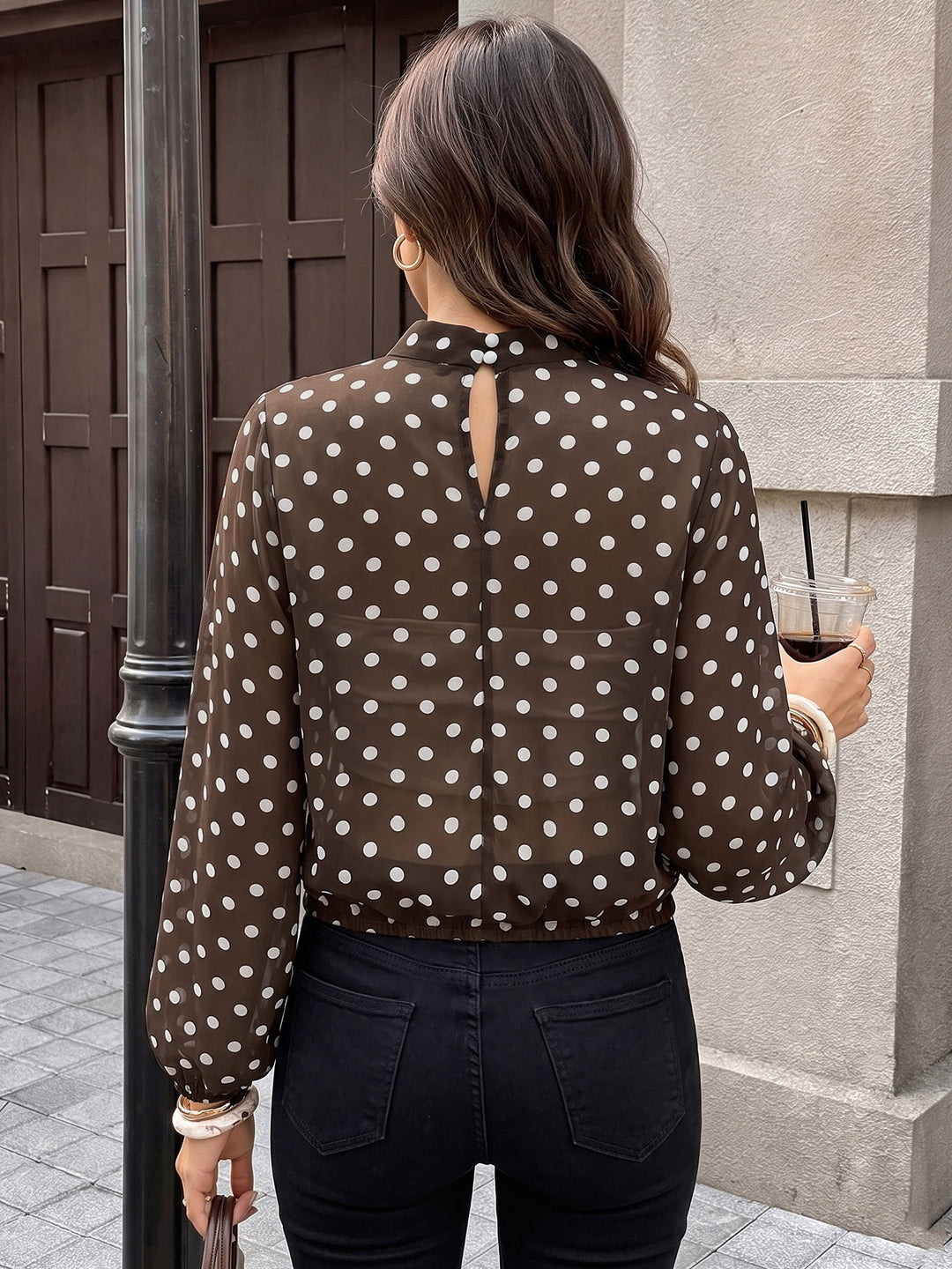 Sheer Polka Dot Bubble Hem Blouse