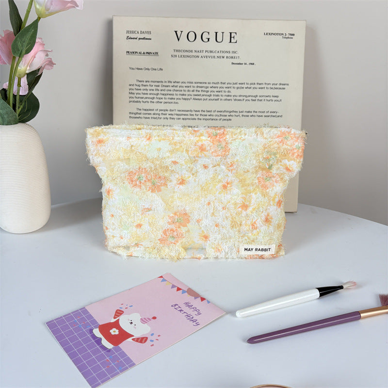 Textured Floral Cosmetic Pouch