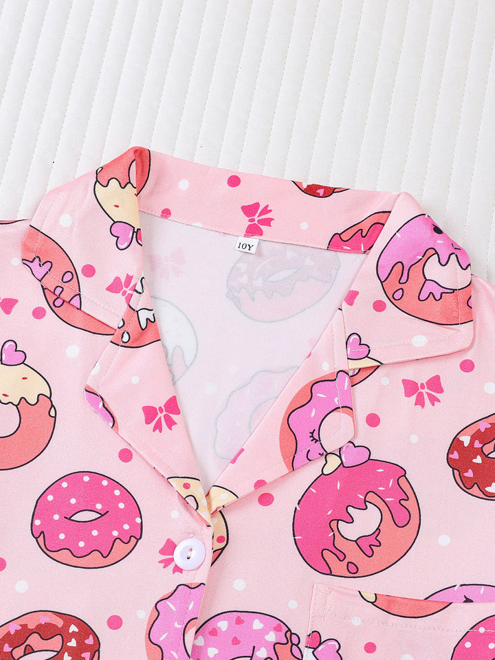 Girls Donut Print Pajama Set
