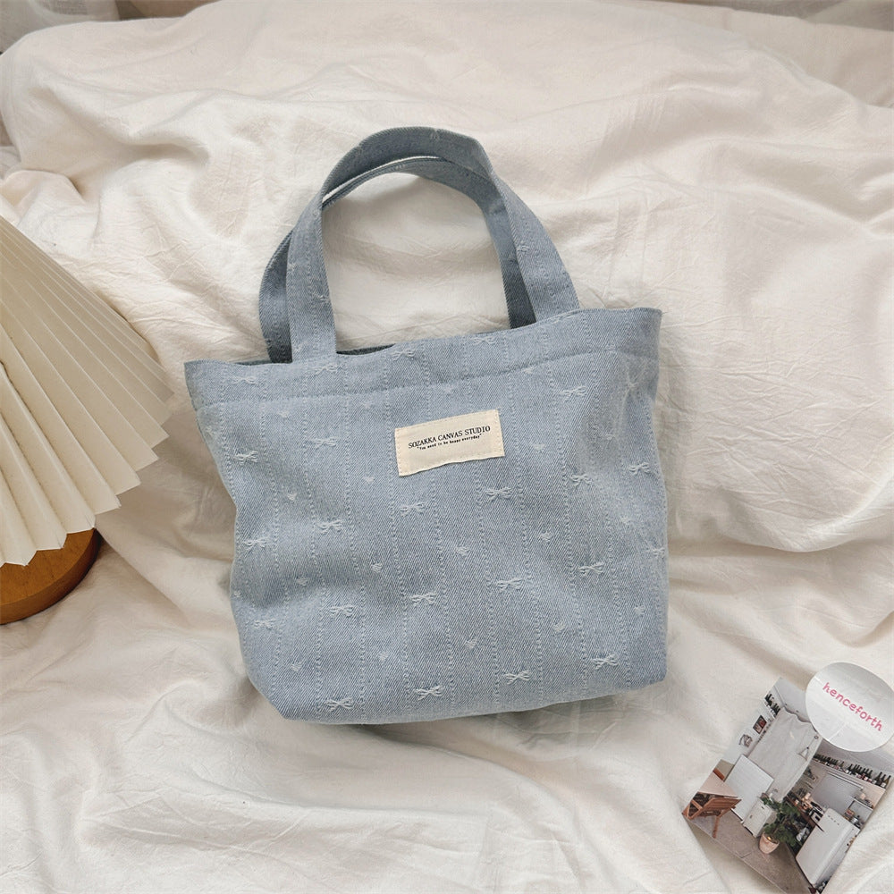 Coquette Bow Denim Tote Bag