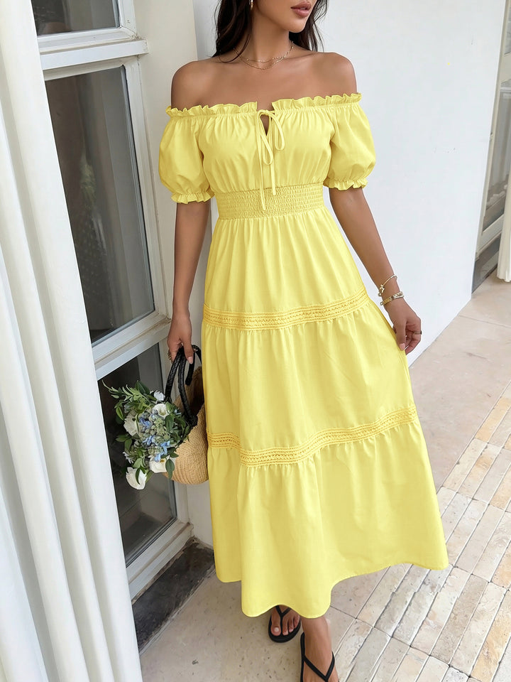 Limoncello Breeze Off-Shoulder Maxi Dress