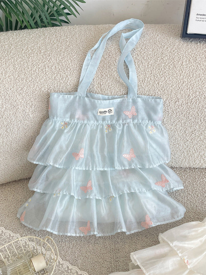 Butterfly Embroidered Tiered Organza Tote Bag