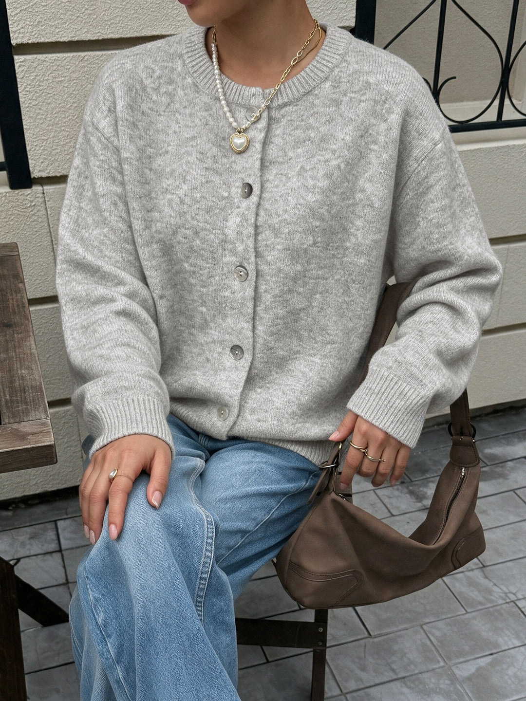 Classic Crew Neck Button Front Knit Cardigan