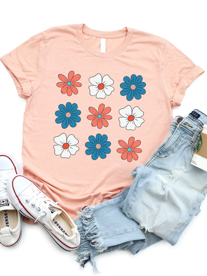 Red White Blue Flower Graphic Tee