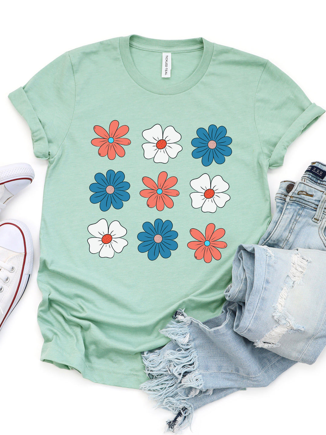 Red White Blue Flower Graphic Tee