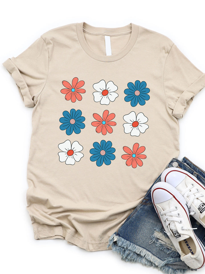 Red White Blue Flower Graphic Tee