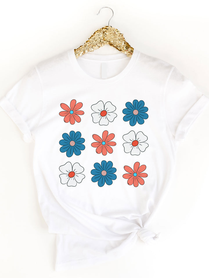 Red White Blue Flower Graphic Tee