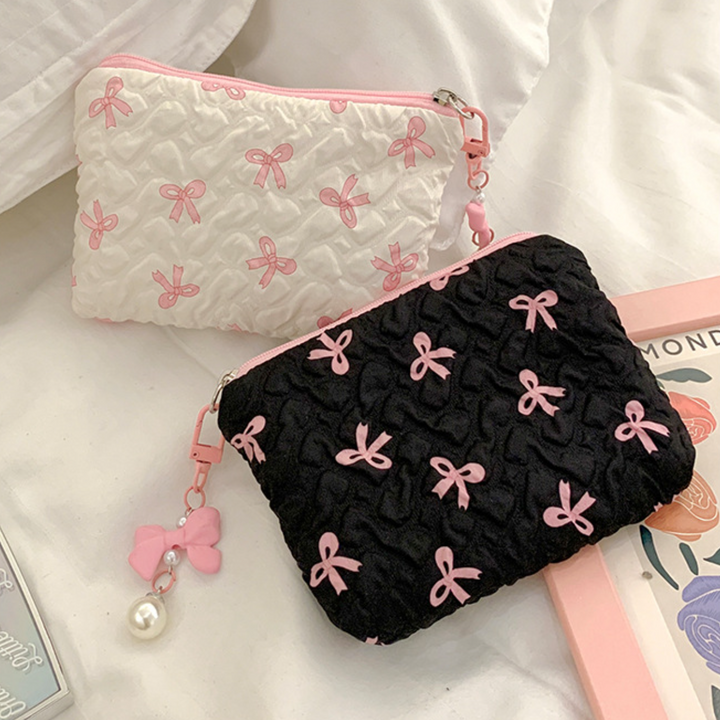 Quilted Bow Print Zipper Pouch