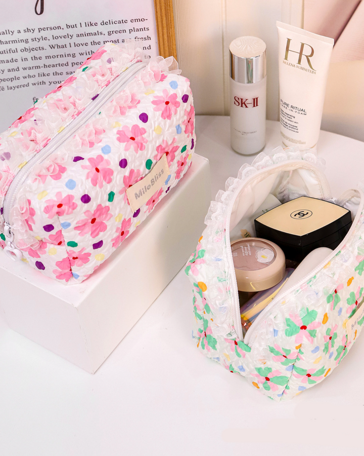 Winkle Fabric Floral Print Cosmetic Bag