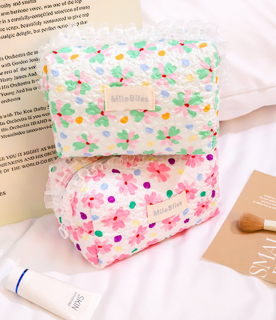 Winkle Fabric Floral Print Cosmetic Bag