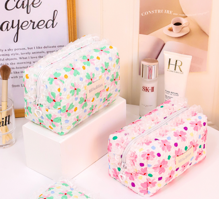 Winkle Fabric Floral Print Cosmetic Bag
