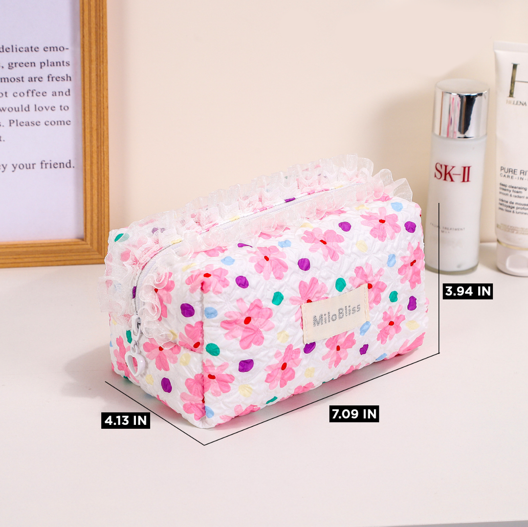 Winkle Fabric Floral Print Cosmetic Bag