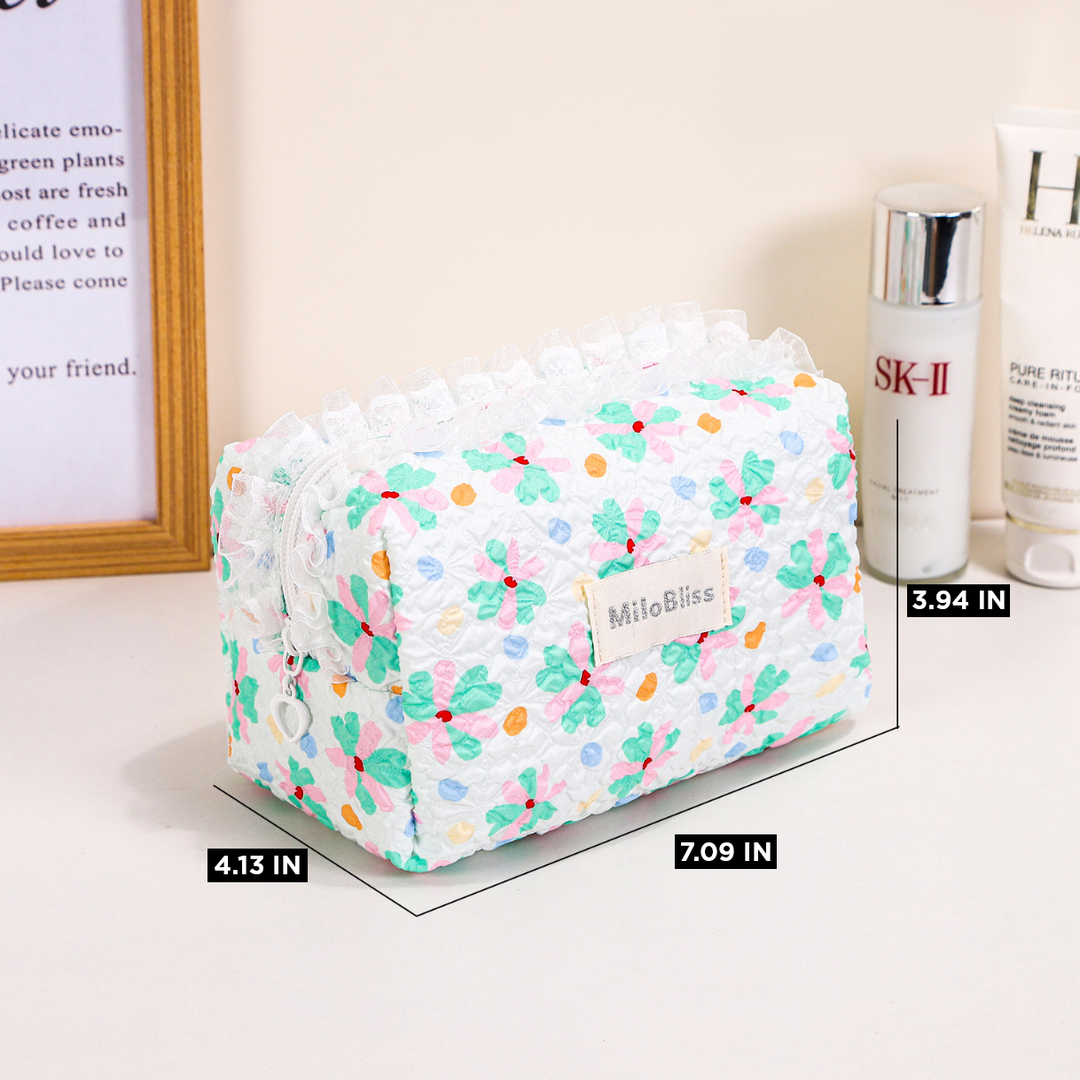 Winkle Fabric Floral Print Cosmetic Bag