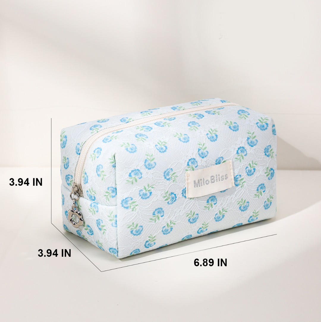 Floral Textured Fabric Cosmetic Bag