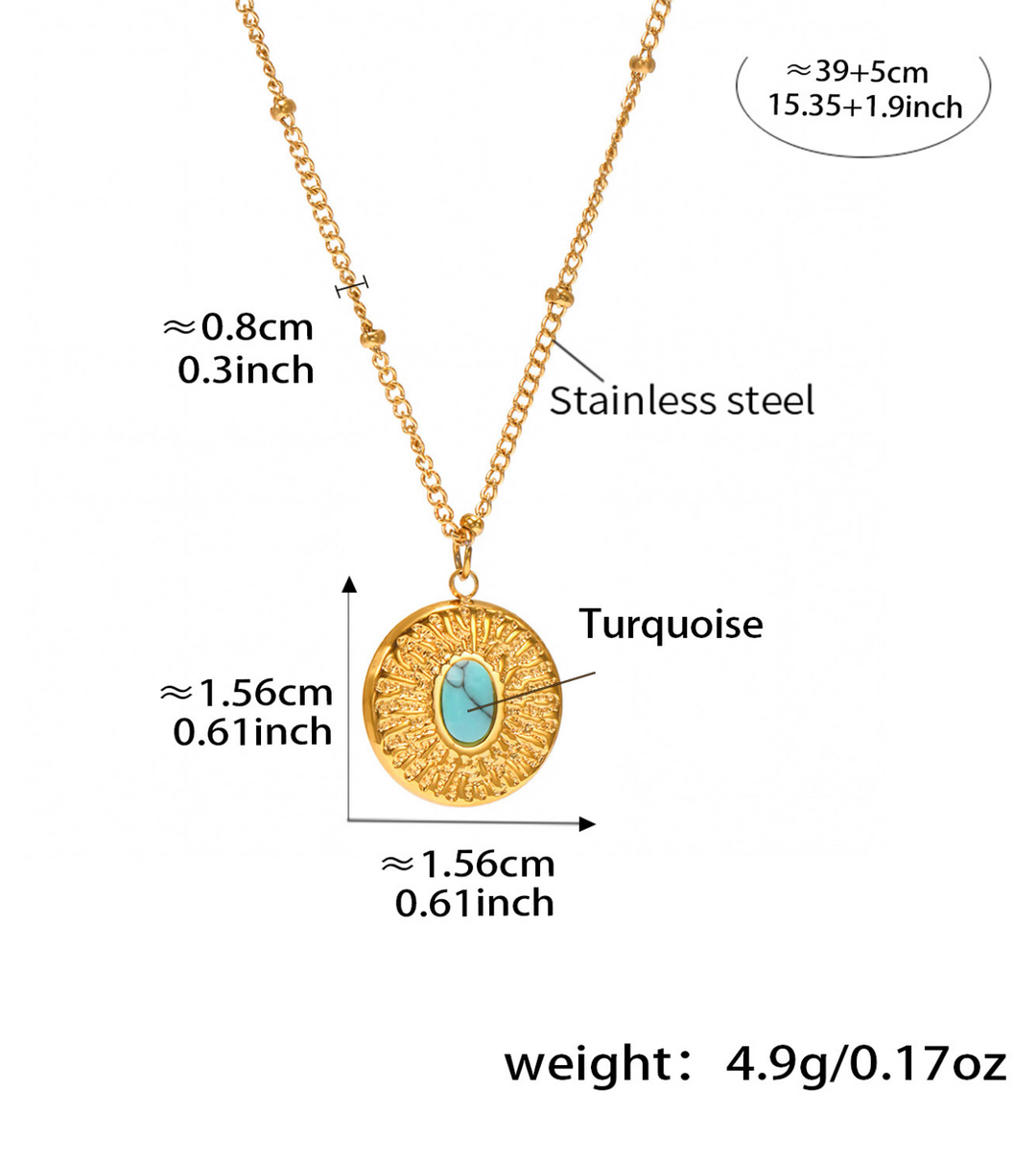 Turquoise Medallion Gold Necklace