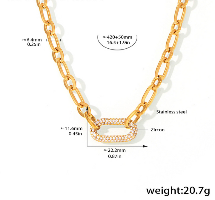 Gold Paperclip Chain Necklace with Pavé Link