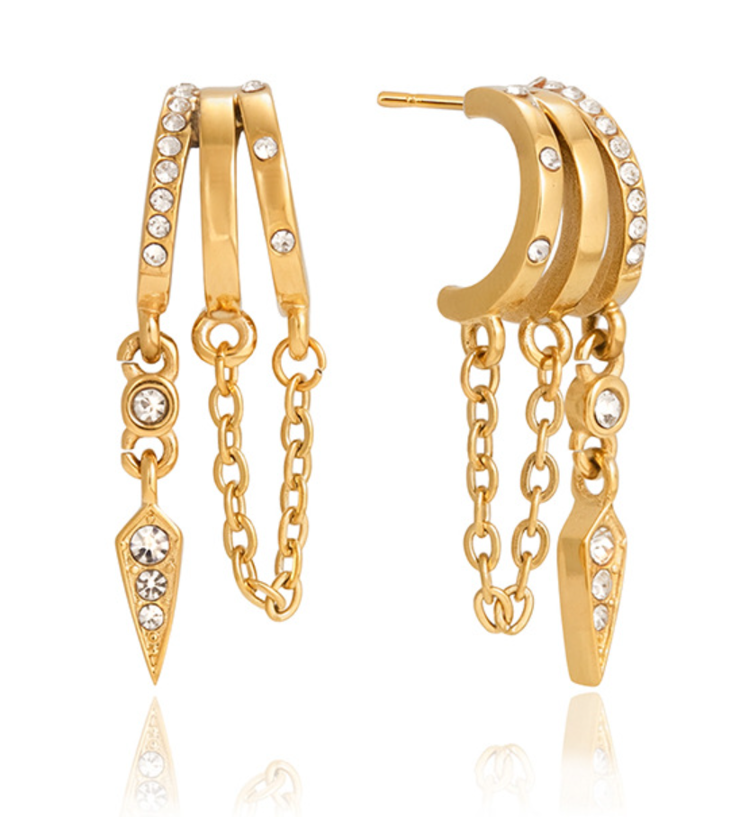 Pavé Chain Drop Cluster Huggie Earrings