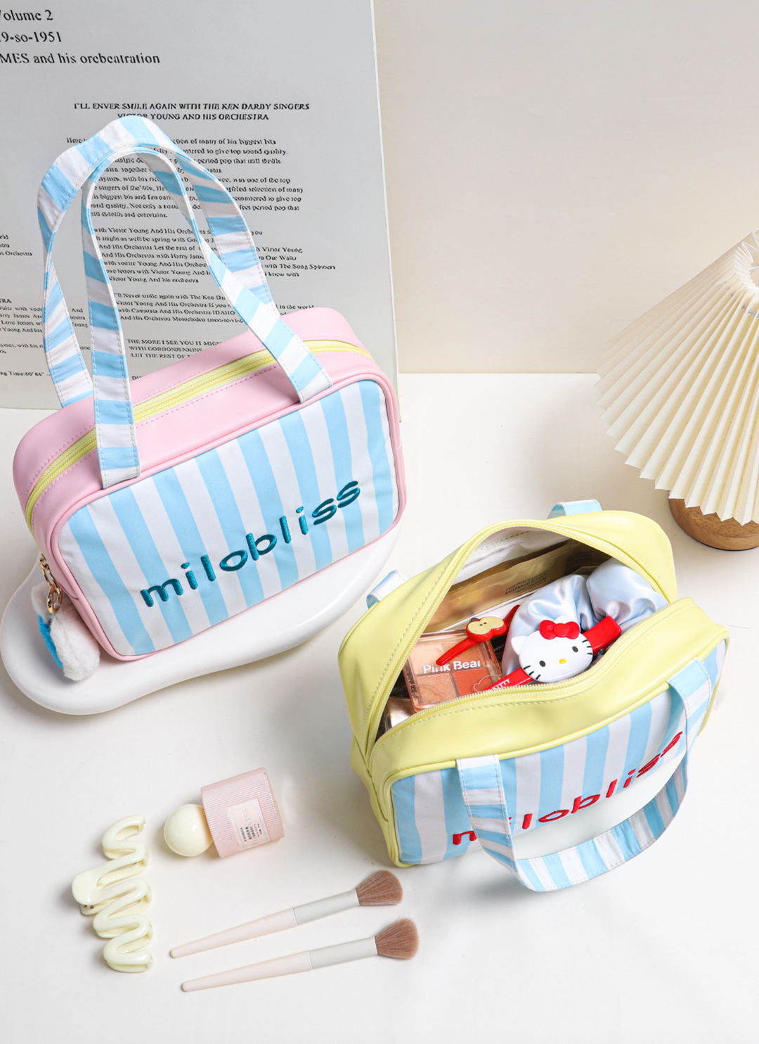 Pastel Stripe Cosmetic Travel Tote