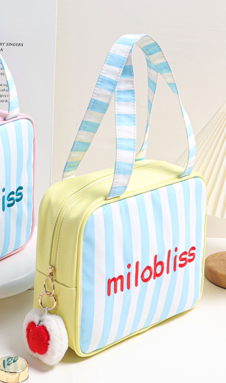 Pastel Stripe Cosmetic Travel Tote