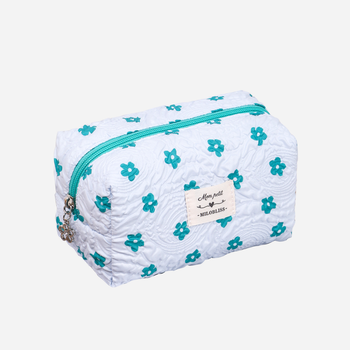 Daisy Print Textured Fabric Cosmetic Bag