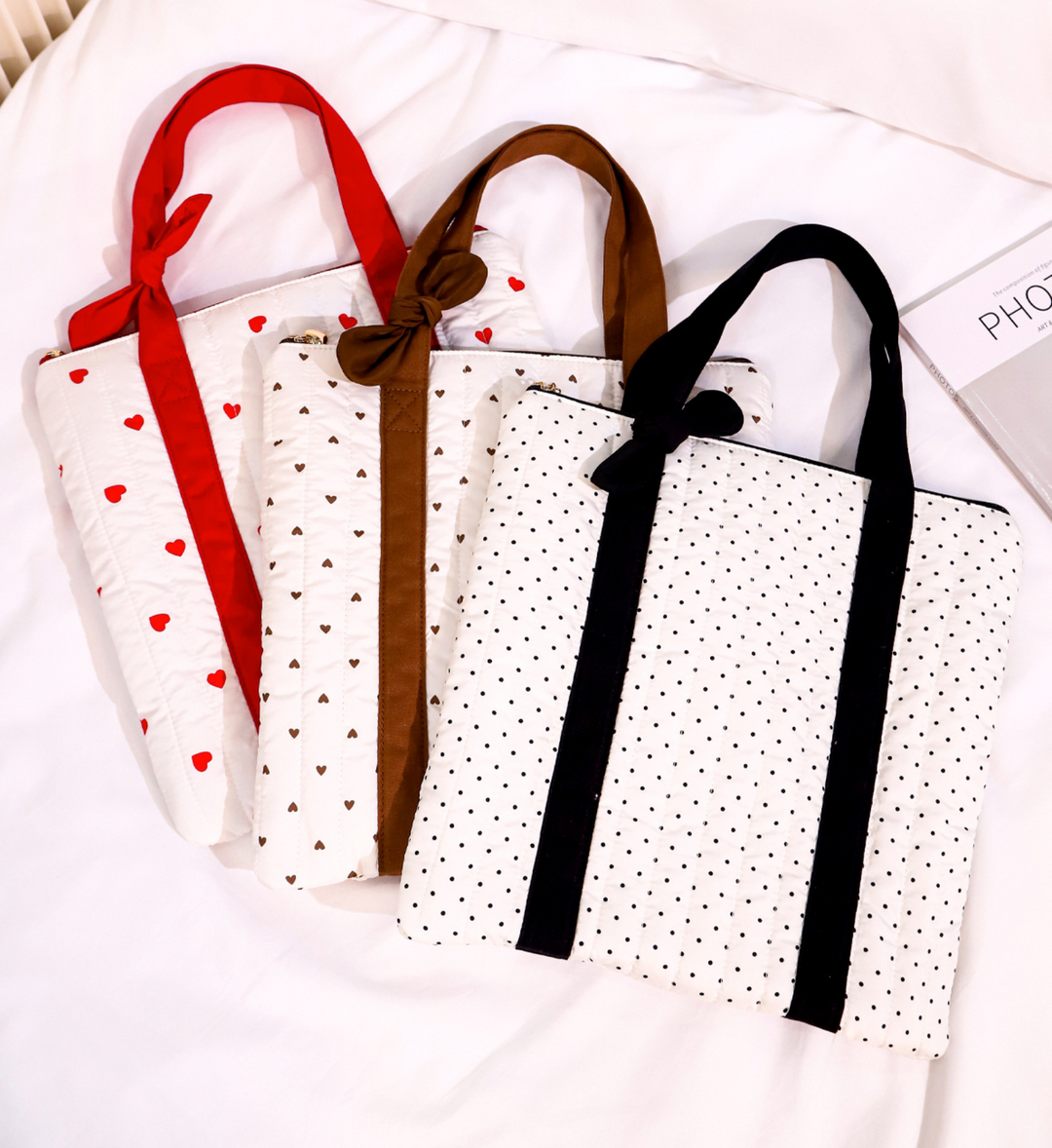 Quilted Dot Print Tote Bag