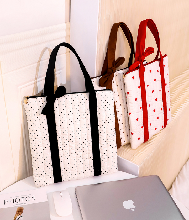 Quilted Dot Print Tote Bag