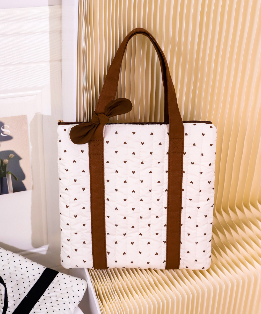 Quilted Dot Print Tote Bag