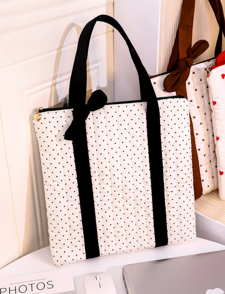 Quilted Dot Print Tote Bag