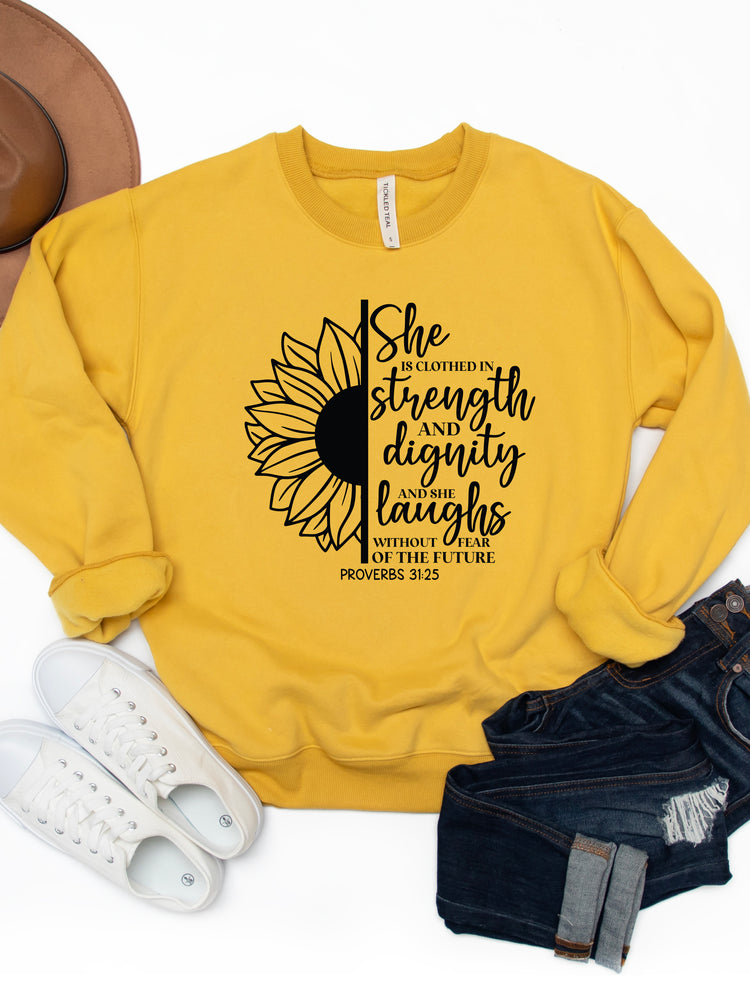 She Is Clothed In Strength Graphic Sweatshirt