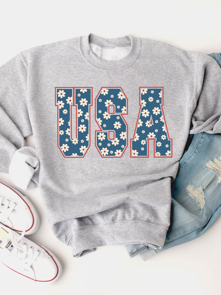 USA Daisy Print Graphic Sweatshirt