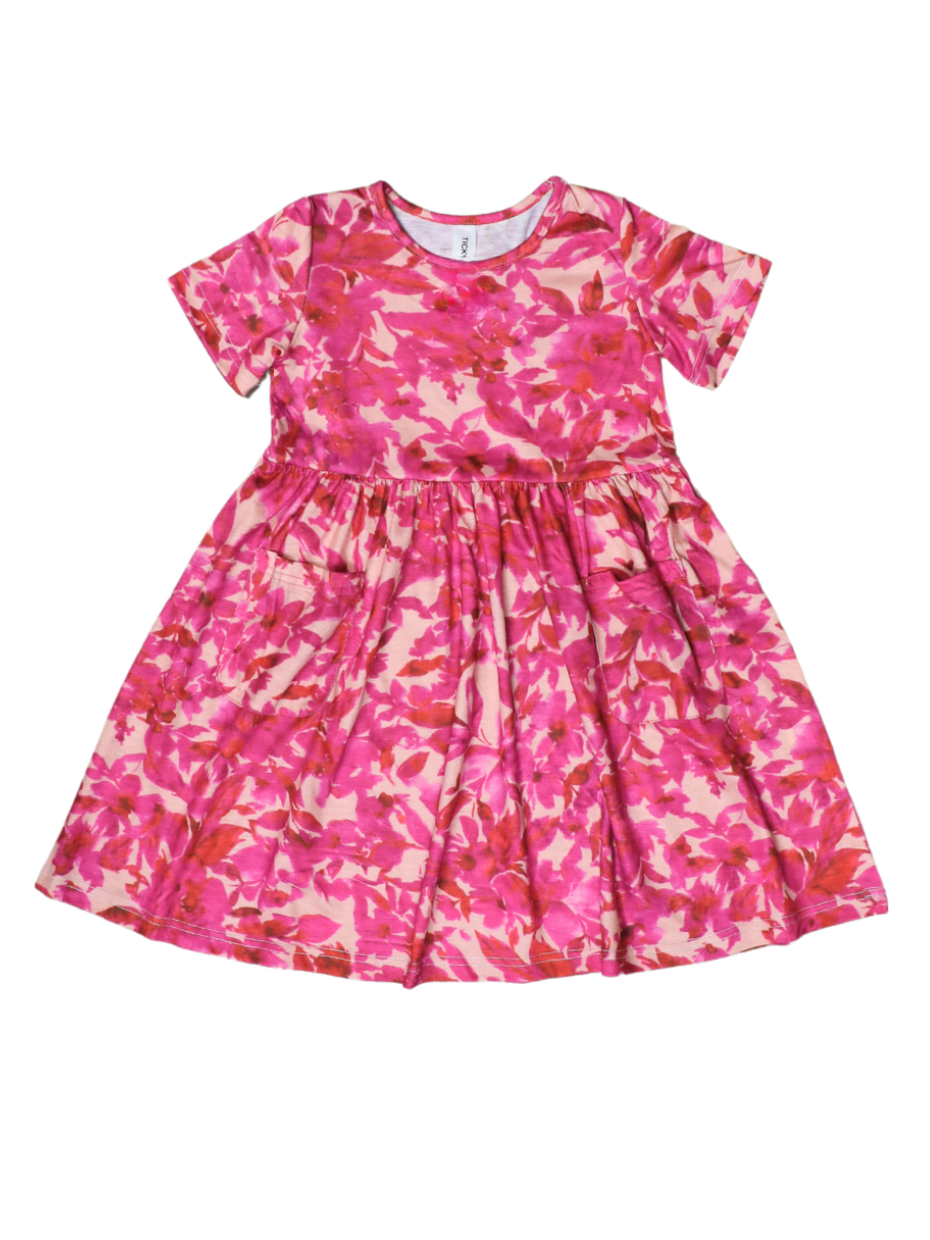 Spring Pattern Little Girls Pocket Dress