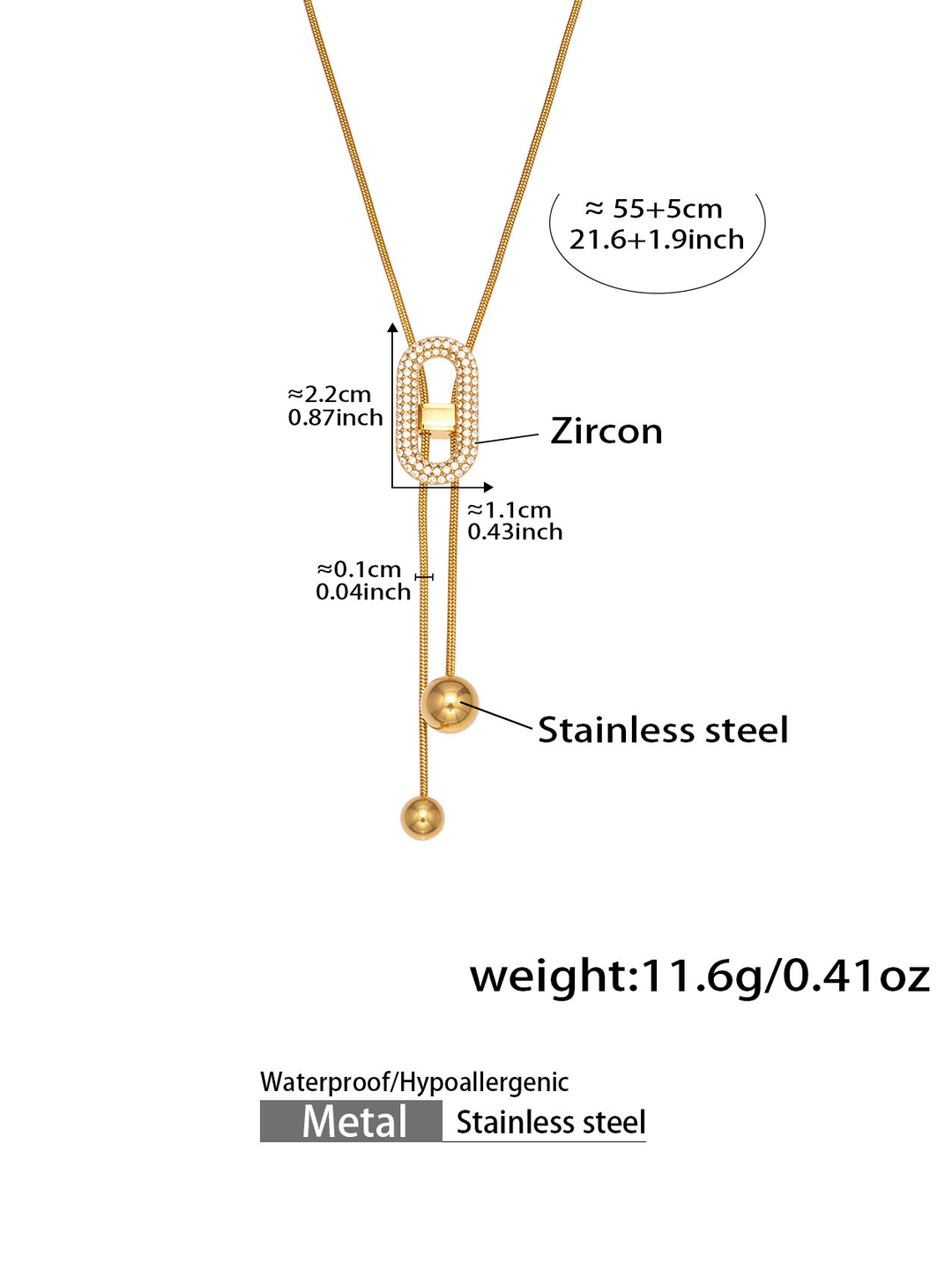 Zircon Slider Lariat Necklace