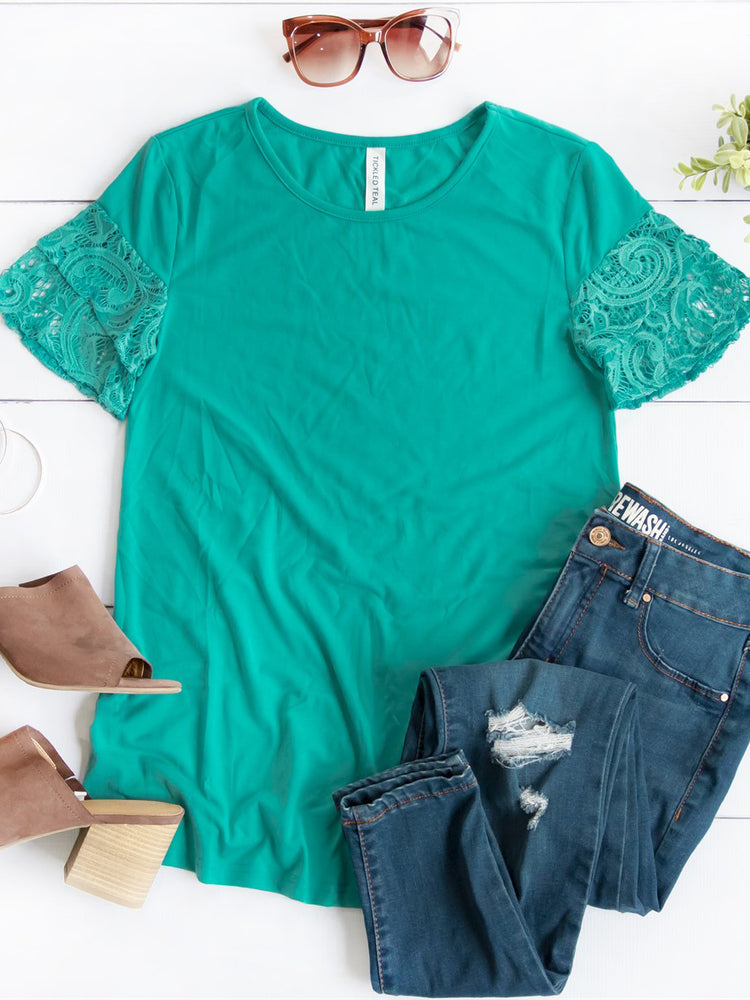 Ali Lace Sleeve Top - Teal