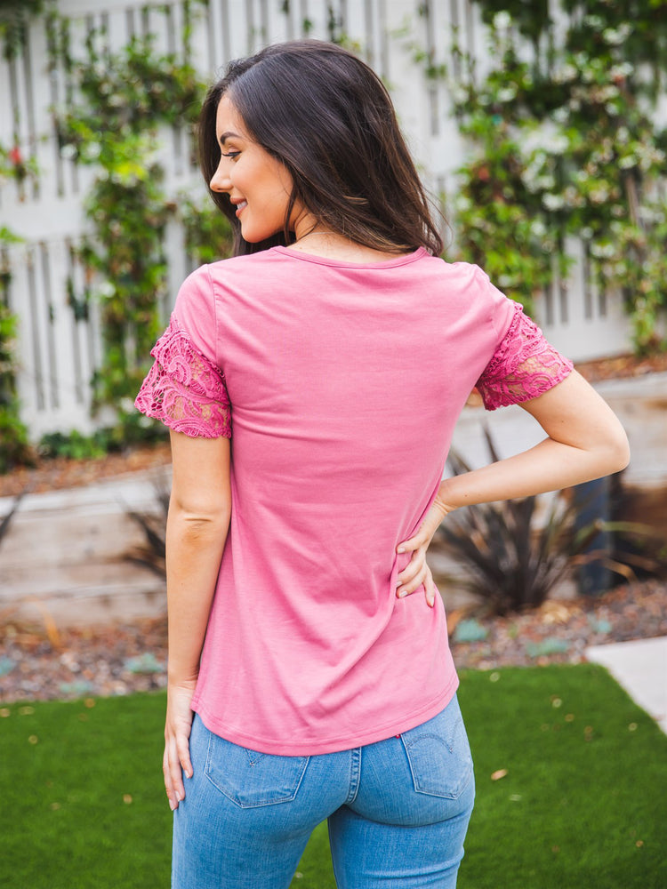 Ali Lace Sleeve Top - Pink