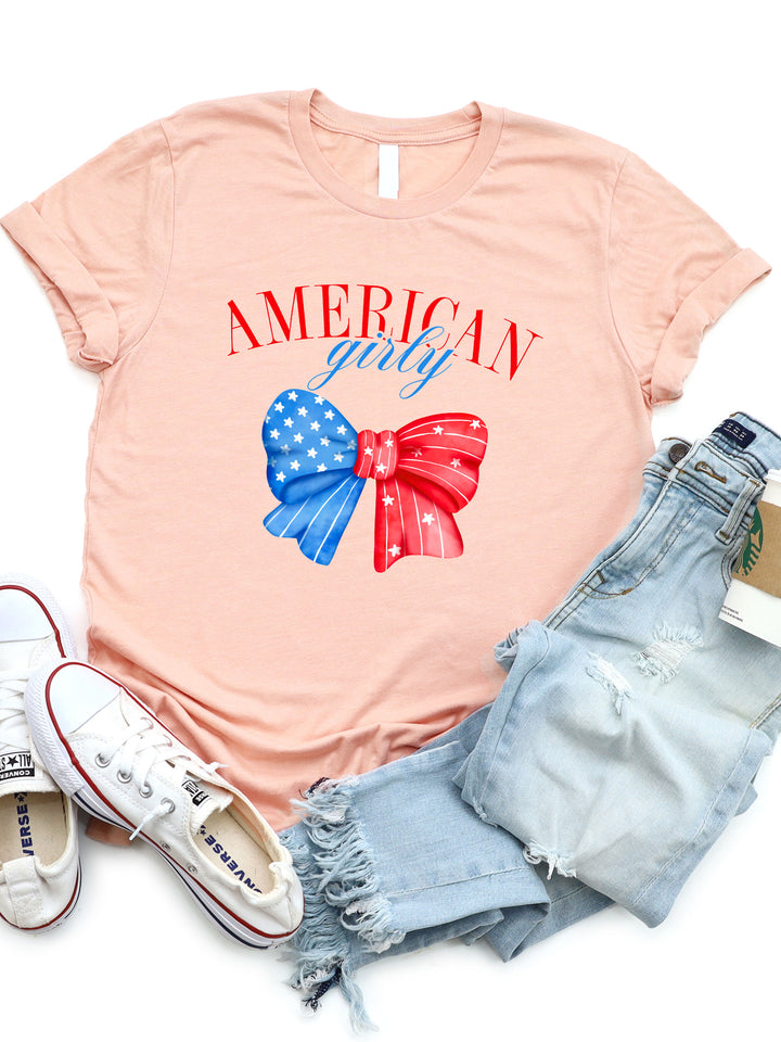 American Girly Patriotic Bow Graphic Tee