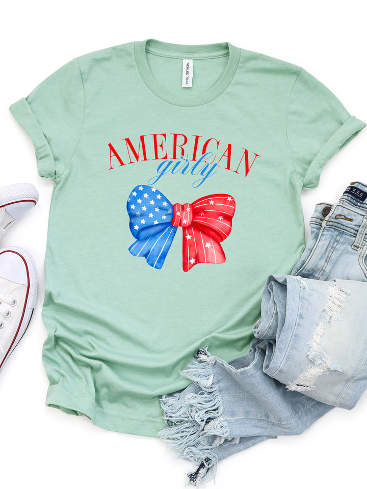 American Girly Patriotic Bow Graphic Tee