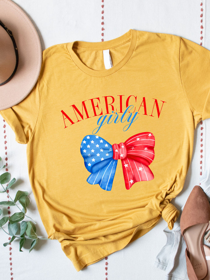 American Girly Patriotic Bow Graphic Tee