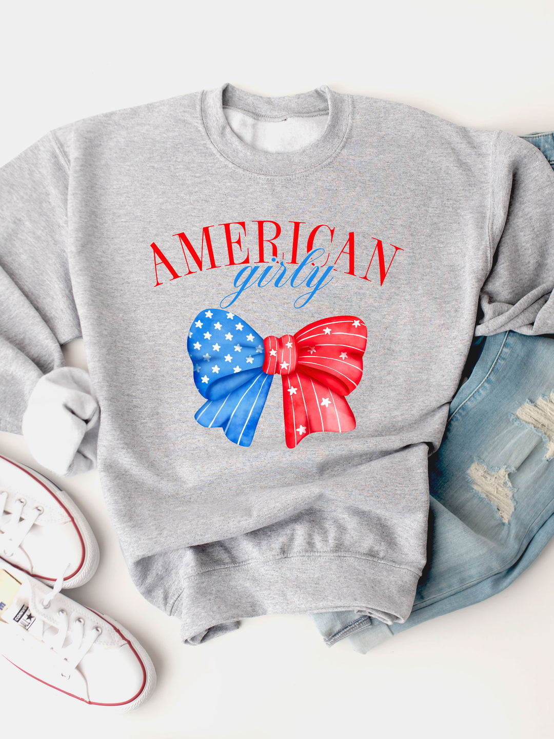 American Girly Patriotic Bow Graphic Sweatshirt