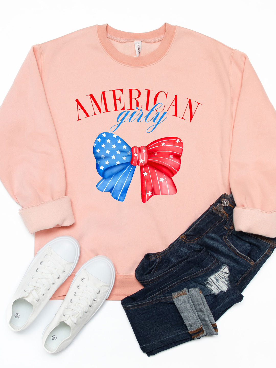 American Girly Patriotic Bow Graphic Sweatshirt